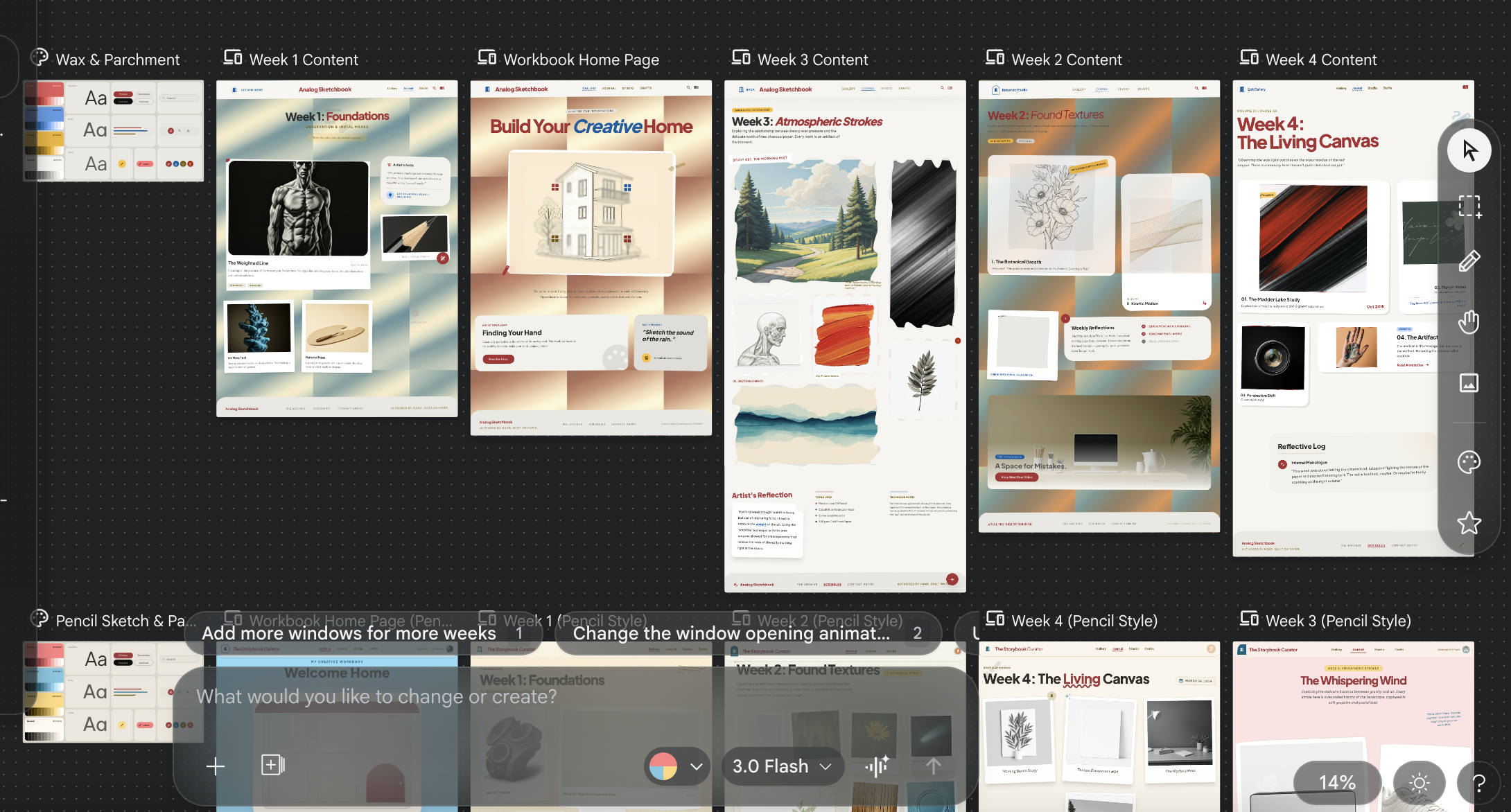 This picture shows the attempt of using Stitch AI during the class. After inputting some initial ideas of my assignment, some initial visual effects were generated. But, most of them were not the effects I wanted.