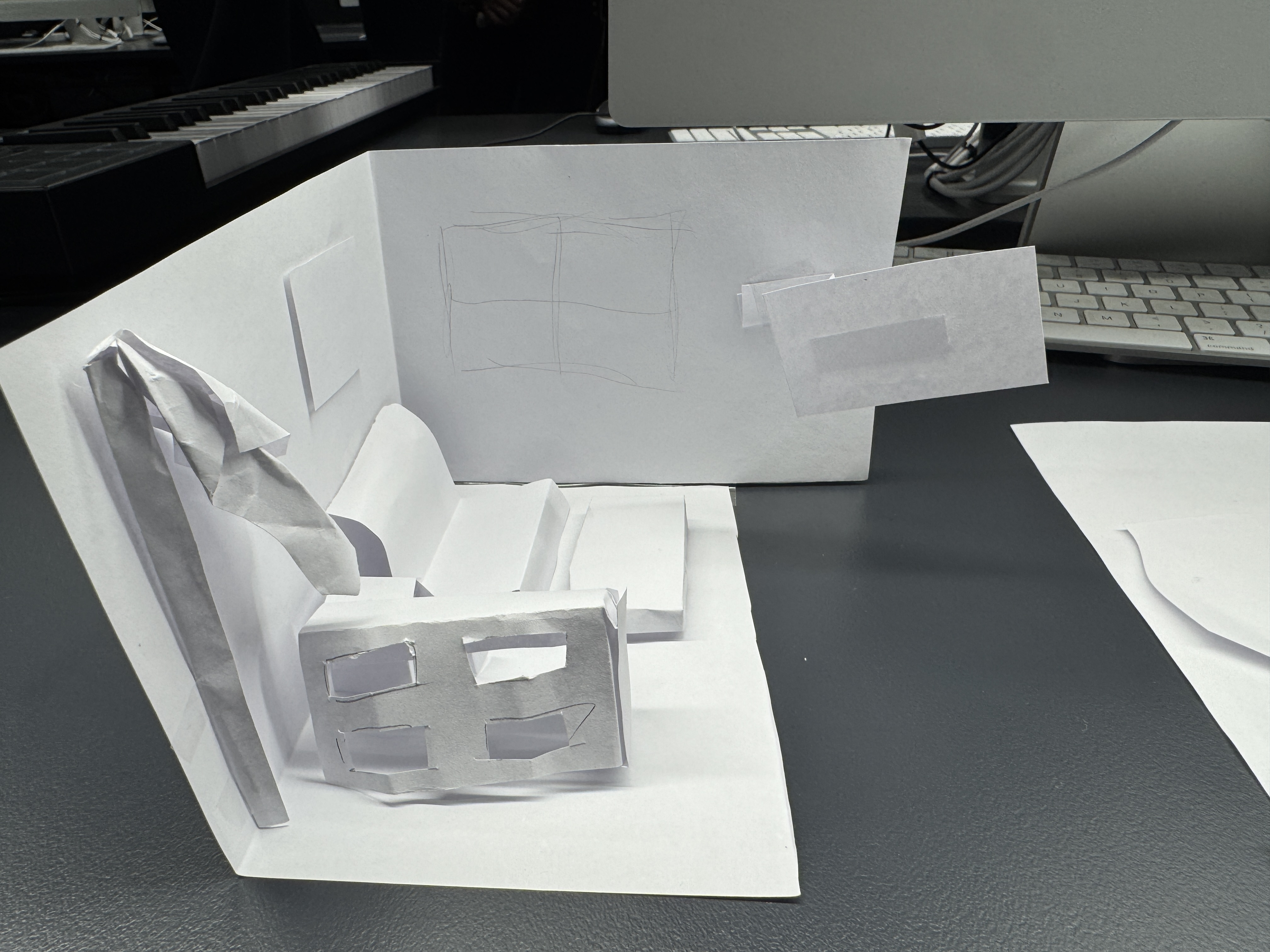 This week, we conducted the pitch and plan sharing for the final project, and also attempted to create the final appearance of the product using paper. I managed to make a simple model of a room. In my initial plan, I intended to create 2-3 rooms, combined with the web game design on the screen and for presentation. However, later I decided to abandon this model idea and switch to another solution. In the last plan in the attached PDF, it is the one I finally decided to try.